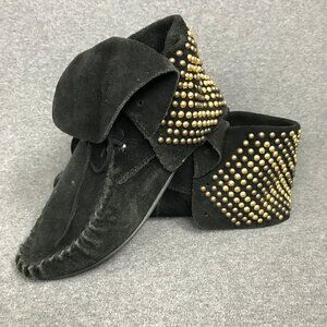 Steve Madden T-Stud Studded Black Suede Moccasin Ankle Booties Womens Size 7